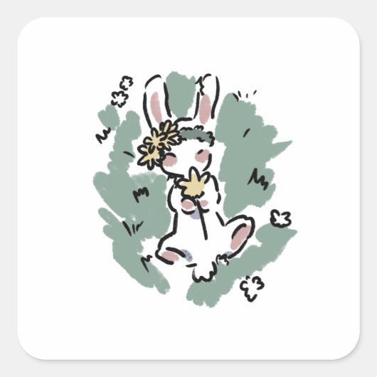 Flower Bunny  Vierkante Sticker (Voorkant)