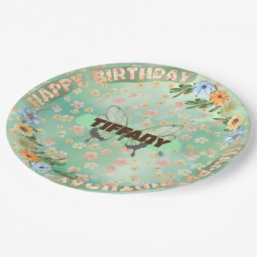 Flower & Butterfly Verjaardag Bord (Gekanteld)