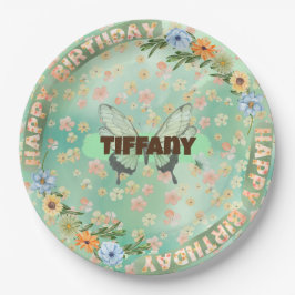 Flower & Butterfly Verjaardag Bord