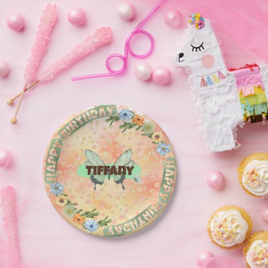 Flower & Butterfly Verjaardag Bord (Feest)