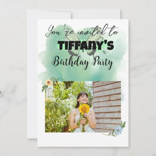 Flower & Butterfly Verjaardag Uitnodiging (Voorkant)