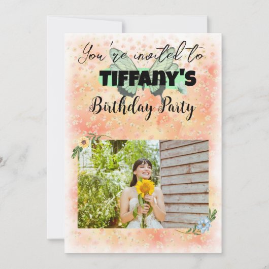 Flower & Butterfly Verjaardag Uitnodiging (Voorkant)