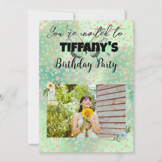 Flower & Butterfly Verjaardag Uitnodiging (Voorkant)