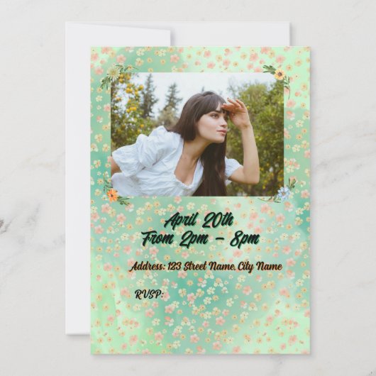 Flower & Butterfly Verjaardag Uitnodiging (Achterkant)