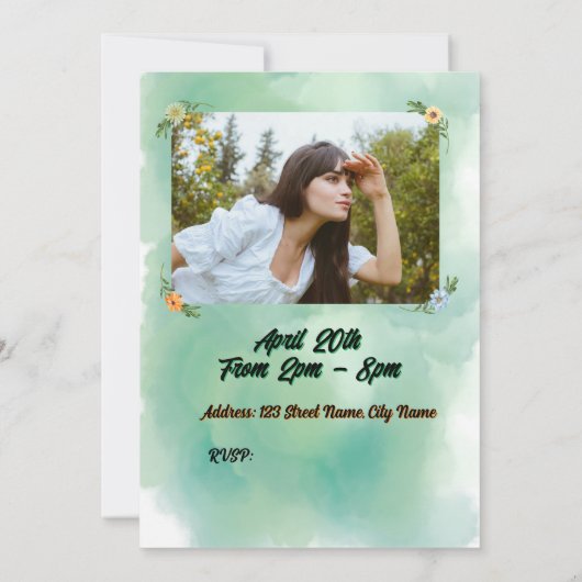 Flower & Butterfly Verjaardag Uitnodiging (Achterkant)