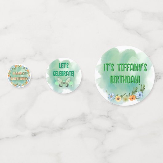 Flower&Butterfly Verjaardag w/foto's Tabel Confett Confetti (Voorkanten)