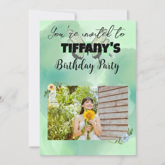 Flower & Butterfly voeg uw foto Uitnodiging toe (Voorkant)