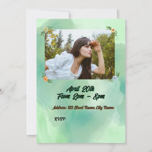 Flower & Butterfly voeg uw foto Uitnodiging toe (Achterkant)