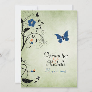 Flower Butterfly Wedding Uitnodiging, Receptie & R Kaart