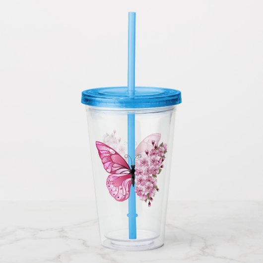 Flower Butterfly with Pink Sakura Acryl Drinkbeker (Voorkant)