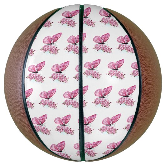 Flower Butterfly with Pink Sakura Basketbal (Verticaal)