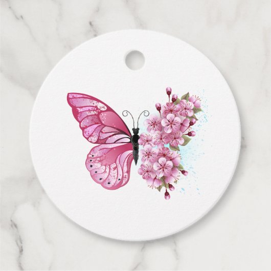 Flower Butterfly with Pink Sakura Bedankjes Labels (Voorkant)