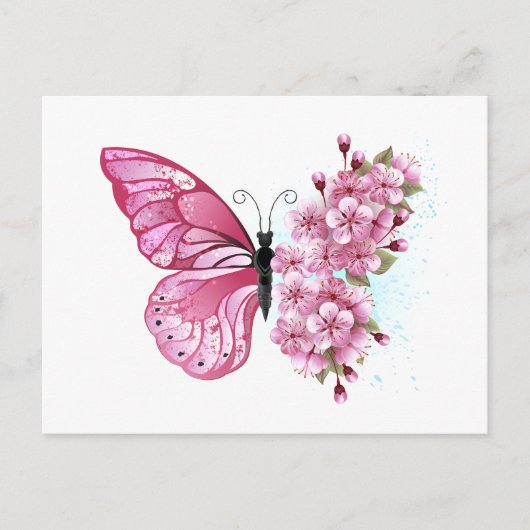 Flower Butterfly with Pink Sakura Briefkaart (Voorkant)