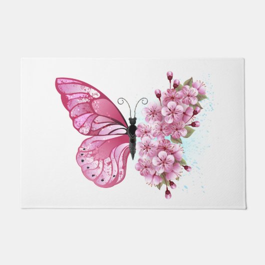 Flower Butterfly with Pink Sakura Deurmat (Voorkant)
