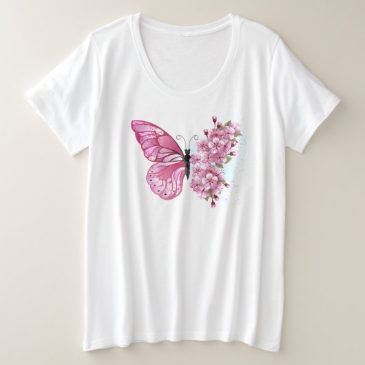 Flower Butterfly with Pink Sakura Grote Maat T-shirt (Design voorkant)