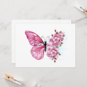 Flower Butterfly with Pink Sakura Kaart (Voorkant / Achterkant in situ)