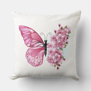 Flower Butterfly with Pink Sakura Kussen