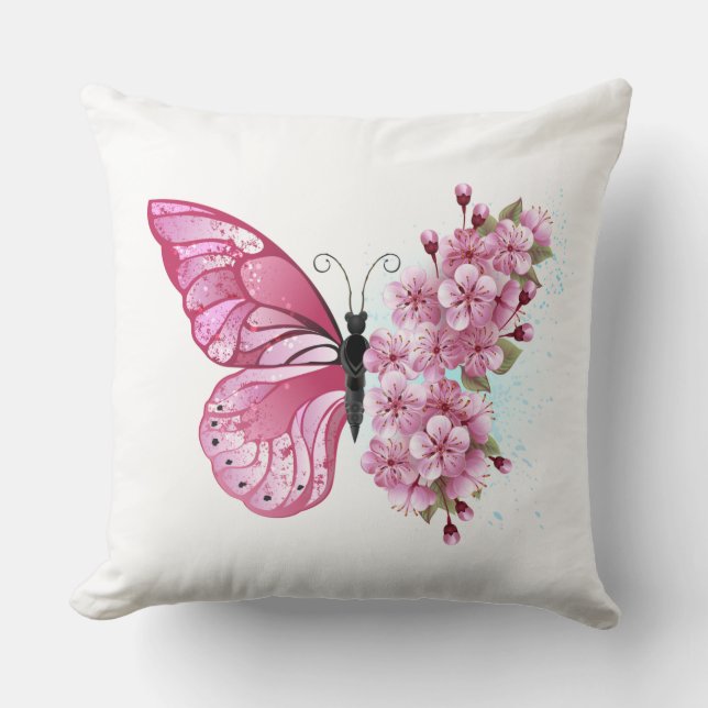 Flower Butterfly with Pink Sakura Kussen (Voorkant)