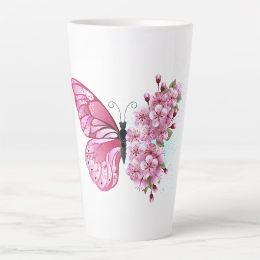 Flower Butterfly with Pink Sakura Latte Mok (Voorkant)