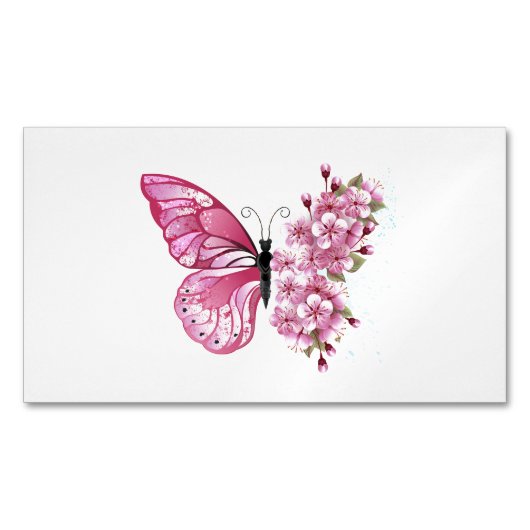 Flower Butterfly with Pink Sakura Magnetisch Visitekaartje (Voorkant)