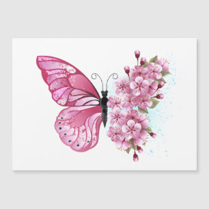 Flower Butterfly with Pink Sakura Magnetische Uitnodiging