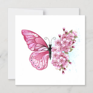 Flower Butterfly with Pink Sakura Magnetische Uitnodiging