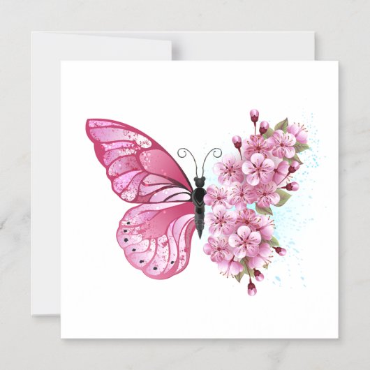 Flower Butterfly with Pink Sakura Magnetische Uitnodiging (Voorkant)