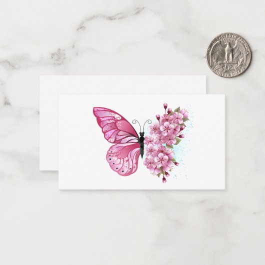 Flower Butterfly with Pink Sakura Notitiekaartje (Voorkant / Achterkant in situ)