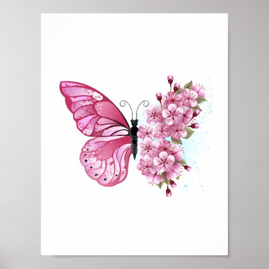 Flower Butterfly with Pink Sakura Poster (Voorkant)