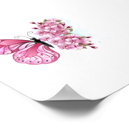 Flower Butterfly with Pink Sakura Poster (Hoek)