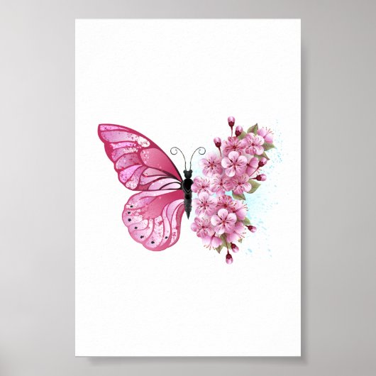 Flower Butterfly with Pink Sakura Poster (Voorkant)