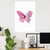Flower Butterfly with Pink Sakura Poster (Thuiskantoor)