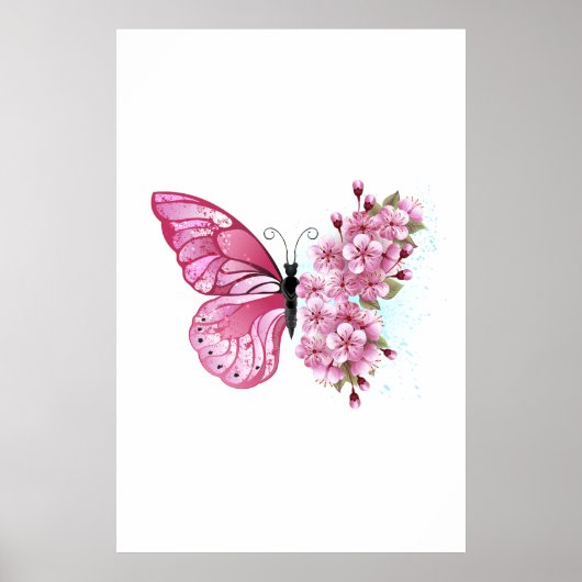 Flower Butterfly with Pink Sakura Poster (Voorkant)
