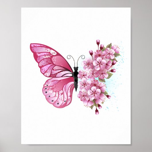 Flower Butterfly with Pink Sakura Poster (Voorkant)