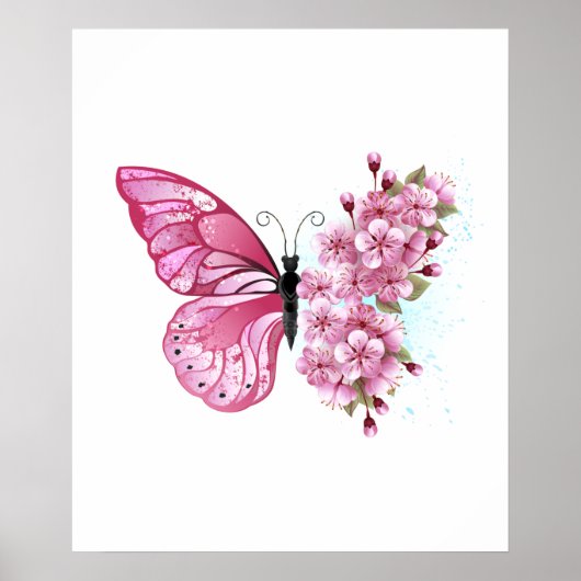 Flower Butterfly with Pink Sakura Poster (Voorkant)