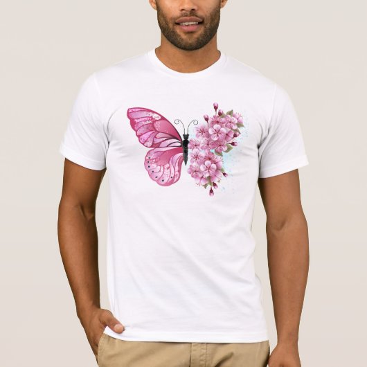 Flower Butterfly with Pink Sakura T-shirt (Voorkant)