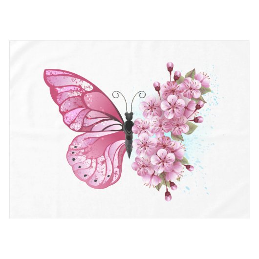 Flower Butterfly with Pink Sakura Tafelkleed (Voorkant (Horizontaal))
