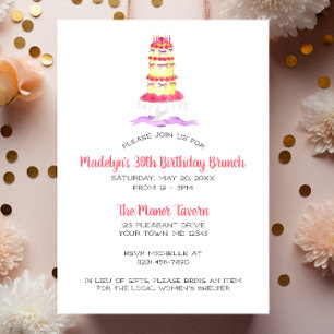 Flower Cake Pink Stripe Party Kaart