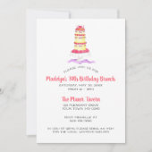 Flower Cake Pink Stripe Party Kaart (Voorkant)