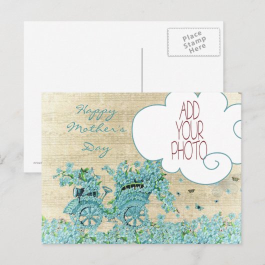  Flower Carriage - Happy Moederdag Briefkaart (Voorkant / Achterkant)