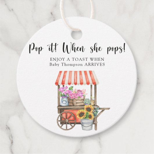 Flower cart baby shower - Pop het! Als ze pop! Bedankjes Labels (Voorkant)