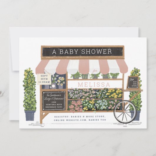 Flower Cart Farmer's Market Blush Roze Baby shower Kaart (Voorkant)