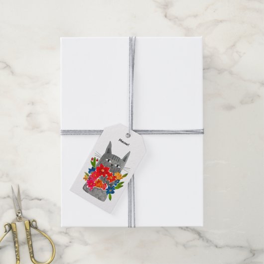 Flower Cat Cadeaulabel (Met Touw)