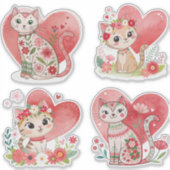Flower Cat en Heart Custom-Cut Vinyl Sticker (Voorkant)