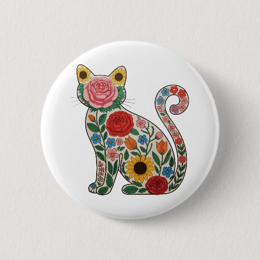 Flower Cat Wildflowers Kitten Lover Ronde Button 5,7 Cm (Voorkant)