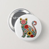 Flower Cat Wildflowers Kitten Lover Ronde Button 5,7 Cm (Voorkant /achterkant)