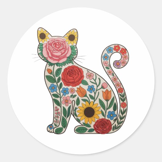 Flower Cat Wildflowers Kitten Lover Ronde Sticker (Voorkant)