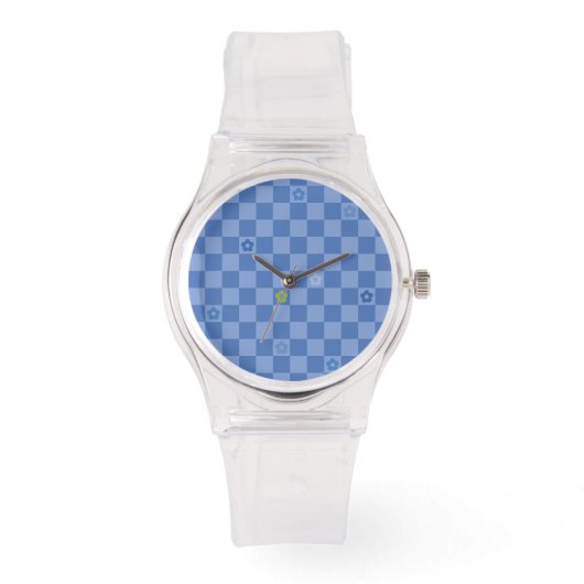 Flower Checkered Pattern No. 01 - Light Blue Horloge (Voorkant)