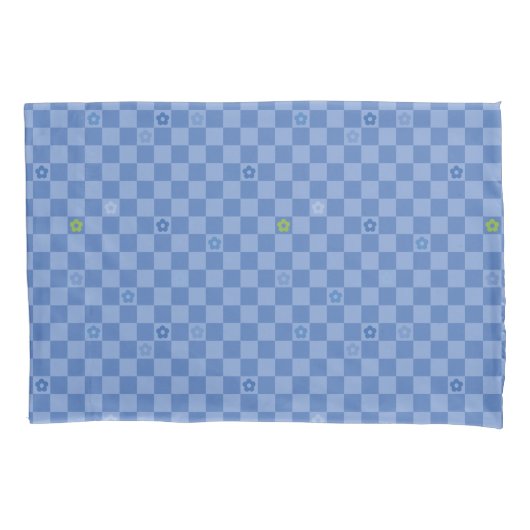 Flower Checkered Pattern No. 01 - Light Blue Kussensloop (Voorkant)