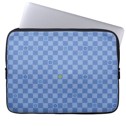 Flower Checkered Pattern No. 01 - Light Blue Laptop Sleeve (Voorkant)